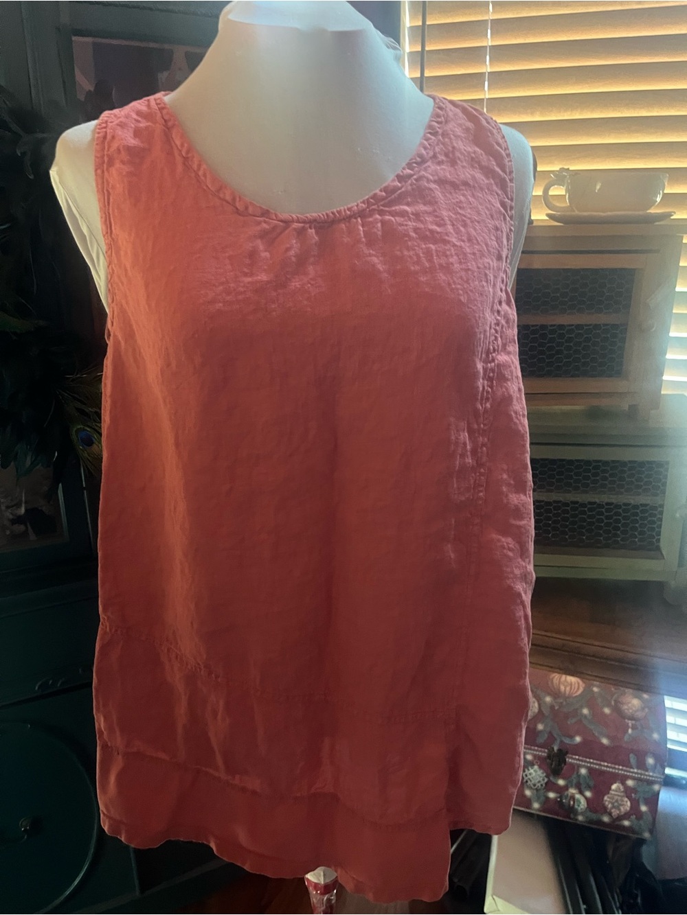 Flax Designs medium Sleeveless Coral Linen Layered Tank Top